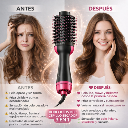 Cepillo secador 3 en 1: Transforma tu pelo en minutos